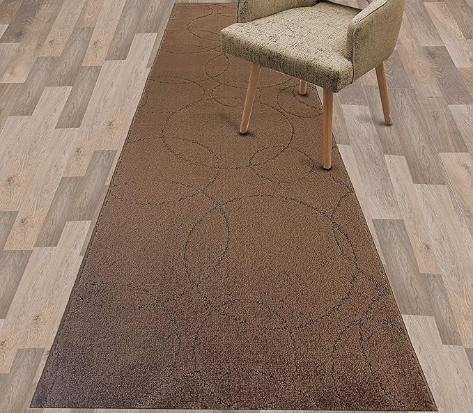 Custom Size Modern Geometric Pattern Carpet Runner Rug for Hallways, Slip Resistant Latex Rubber Backed, 31 inch Wide X Customized Length, Circles Brown, 31 inch X 4 feet, Doormat Size