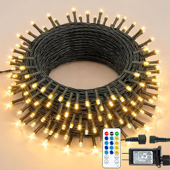 Hopolon String Lights Indoor Outdoor, 33 FT 100 LED Christmas Lights with Remote, Connectable Green Wire Twinkle Fairy Lights Plug in Waterproof for Wedding Party Patio Spring Decor (Warm White)