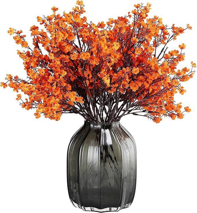 JAKY-Global Babys Breath Orange Silk Artificial Flowers 6 Bundle European Fake Silk Plants Decor Wedding Party Farmhouse Decoration Bouquets Real Touch DIY Home Garden (Orange 6pcs)