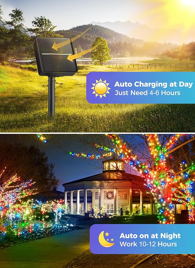 Minetom Solar String Lights Outdoor, 40FT 100 LED String Lights Solar Powered with 8 Lighting Modes, Waterproof Solar Patio Lights, Colorful Solar String Lights for Outside Tree, Multicolor