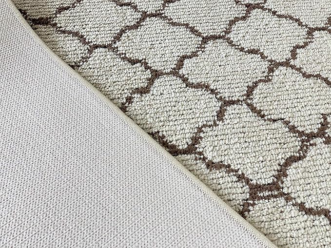 Custom Size Modern Runner Rug Carpet for Hallway Entryway Foyer Kitchen, Slip Resistant Latex Rubber Backed 31 inch Wide X Customized Length, Trellis Beige, 31 inch X 18 feet