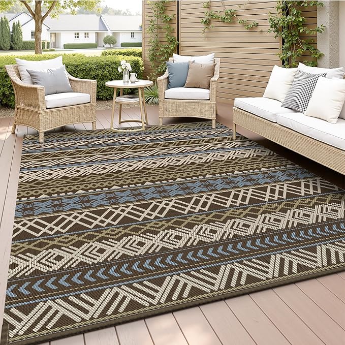 MontVoo Outdoor Rug Carpet Waterproof-Patio Rug Mat 6x9 Reversible RV Camping Rug Picnic Mat Plastic Straw Outside Rug for Balcony Porch Deck Beach-Boho Outdoor Area Rug for Patio Decor Colorful