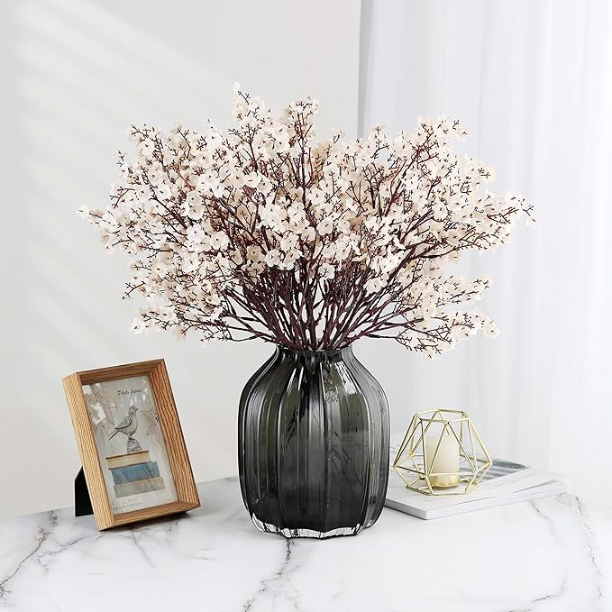 JAKY-Global Babys Breath Fabric Cloth Artificial Flowers 6 Bundle European Fake Silk Plants Decor Wedding Party Decoration Bouquets Real Touch DIY Home Garden (Beige, 6 Bundles)