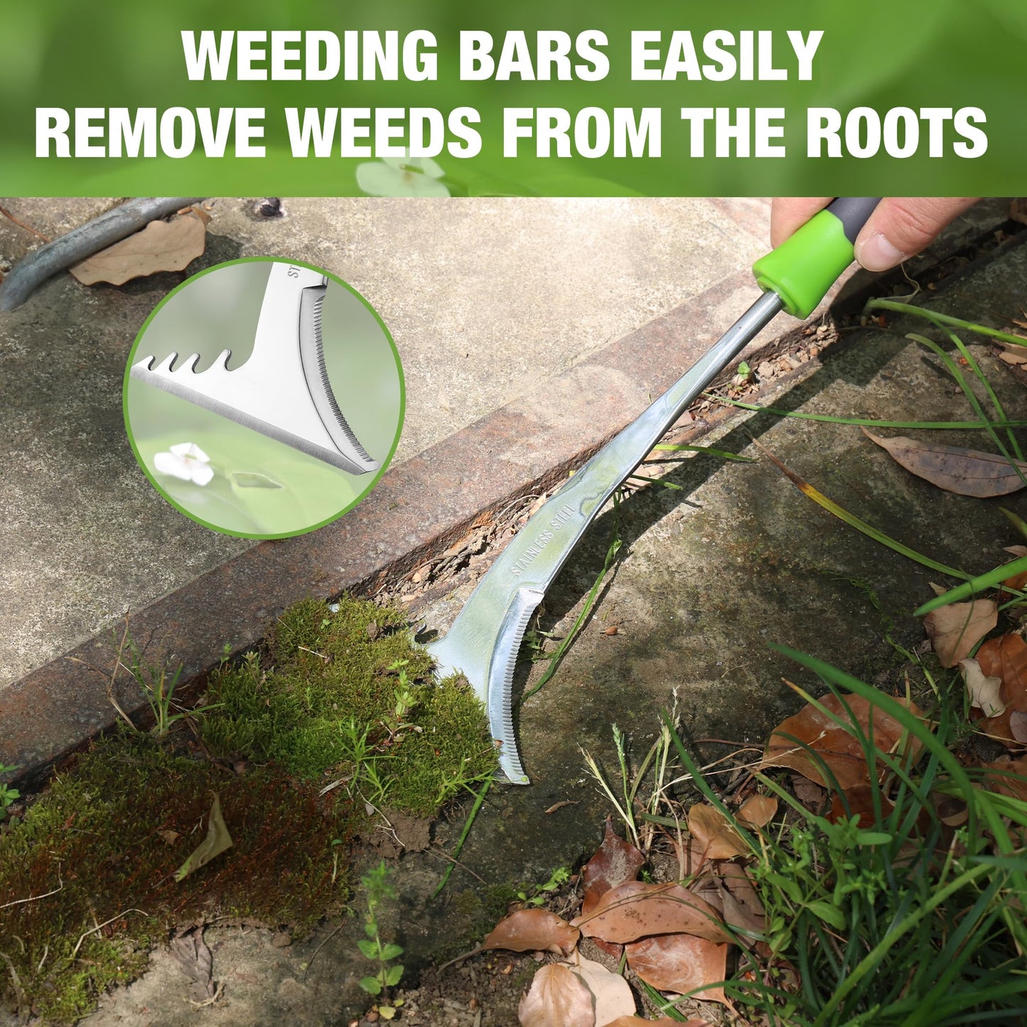 WORKPRO Crack Weeder, 12.5" Stainless Steel Crevice Weeding Tool with Soft Handle, L-Shaped Side-Walk Weed Removal Scraper, for Garden Lawn Yard Patio Terrace Paving Garden Hand Tool