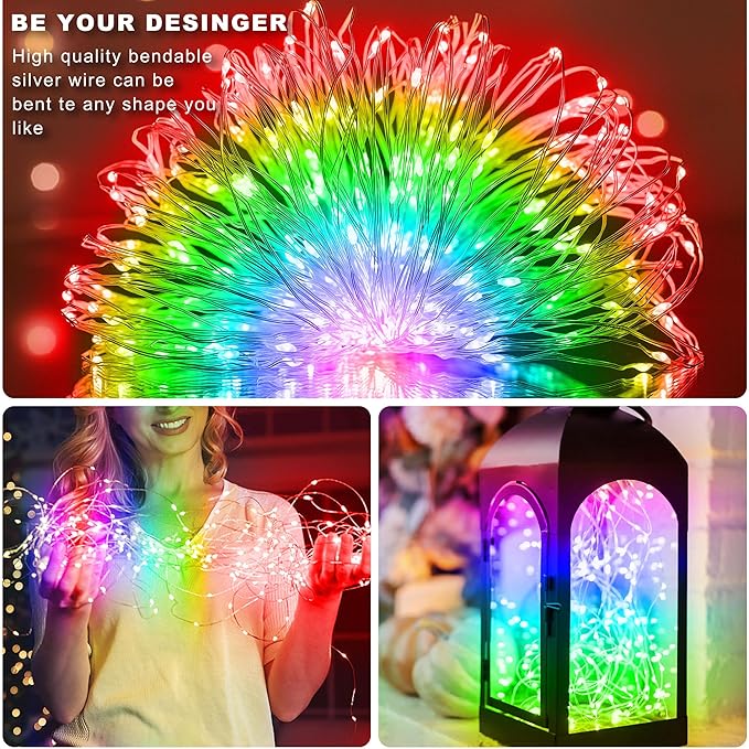 Christmas Multicolor Fairy Lights Battery Operated 4 Pack 16.4Ft 50 LEDs Silver Copper Wire Twinkle Lights for Halloween Bedroom Indoor Outdoor Wedding Dorm Parties Holiday Yard Decorations