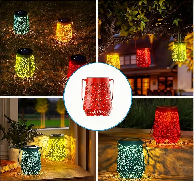 Solar Powered Flower Lights, Decorative Metal Courtyard Lights, 4 Colors, Terrace and Deck LED Pendant Lights (This is the Price for one, Indicate the Required Color, Randomly Send if not indicated)