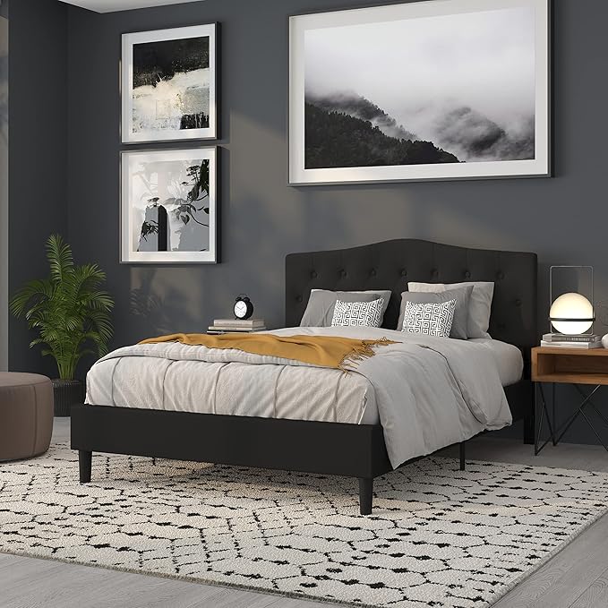 Flash Furniture Cambridge Tufted Upholstered Queen Size Headboard in Black Fabric