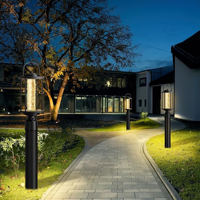 Dusk to Dawn Outdoor Post Lights, LED Waterproof Lamp Post Light Fixture with Crystal Glass, Aluminum Lamp Posts Outdoor Lighting Pole Lantern for Outside Yard Patio Pathway Garden, Hard Wired