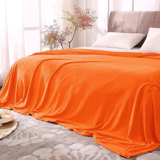 BEDELITE Fleece Blankets Queen Size Orange Throw Blankets for Bed, Luxury Plush Cozy Fuzzy Blanket 90x90 inches, Super Soft & Warm Blankets for All Seasons