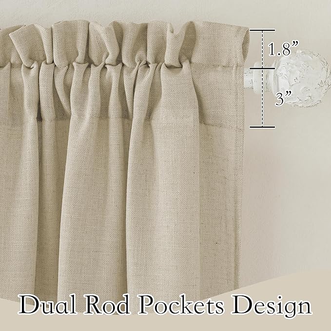RYB HOME Semi Sheer Curtains - Linen Textured Sheer Privacy Curtains Light Filtering Semitransparent Rod Pocket Drapes for Bedroom Living Room Dining Window Decor, Beige, 52 x 72 inches, 2 Pcs