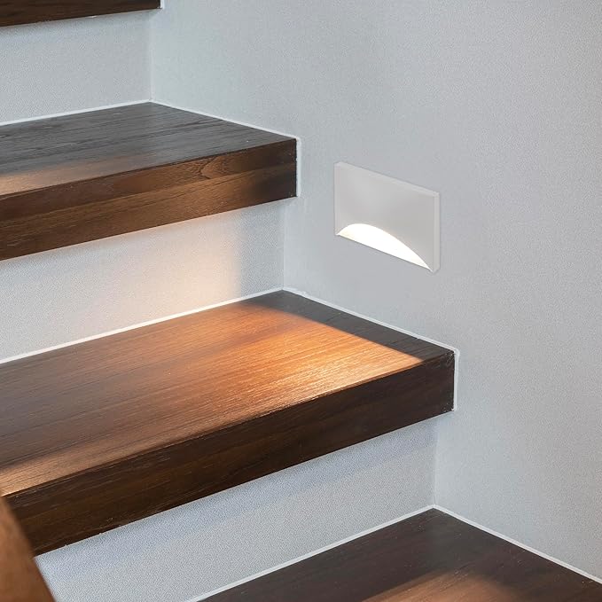 Maxxima Horizontal Curved LED Step Light, Indoor/Outdoor Stair Light, 5 CCT Color Selectable 2700K, 3000K, 3500K, 4000K, 5000K, 85 Lumens, White, Rated for Outdoor & Damp Locations, 2-Pack