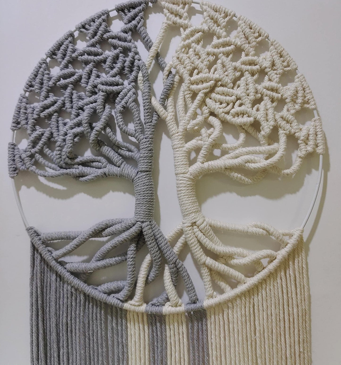 GUKALYLY Tree of Life Macrame Wall Hanging,Chic Handmade Woven Boho Home Décor,Eclectic Wall Decor for Bedroom Nursery Apartment Dorm Decoration,Gift for Teen Girl Mom(13" W X 31.5"" L) (Grey&White)"