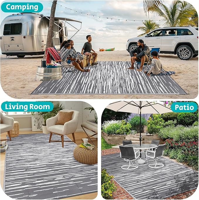 HEBE Outdoor Rug 9'x12' for Patios Clearance Waterproof Patio Mat Plastic Straw Rug Reversible RV Camping Tent Rug Outside Indoor Outdoor Area Rugs for RV,Deck,Beach,Balcony,Camper