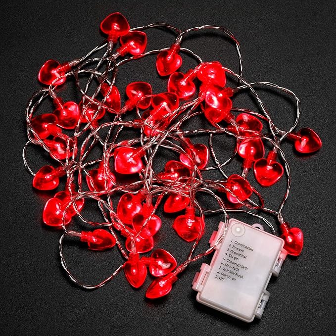 Luditek 2 Pack Total 29ft 80LED Mothers Day Decorations Battery Operated String Lights, Heart Shape Valentines Day Decor for Indoor Outdoor Home Room Party Wedding Hanging
