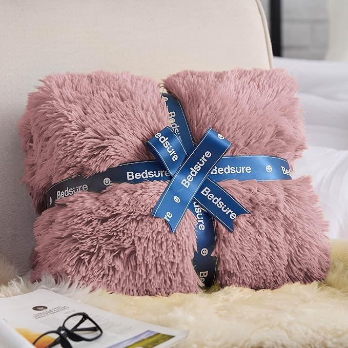 Bedsure GentleSoft Fuzzy Sherpa Faux Fur Twin Blanket Dusty Pink Cozy Gifts for Women Men, Soft Fleece Plush Warm Minky Thick Blanket Twin Size for Bed, Room Dorm Essentials Pink Decor Gifts, 60x80