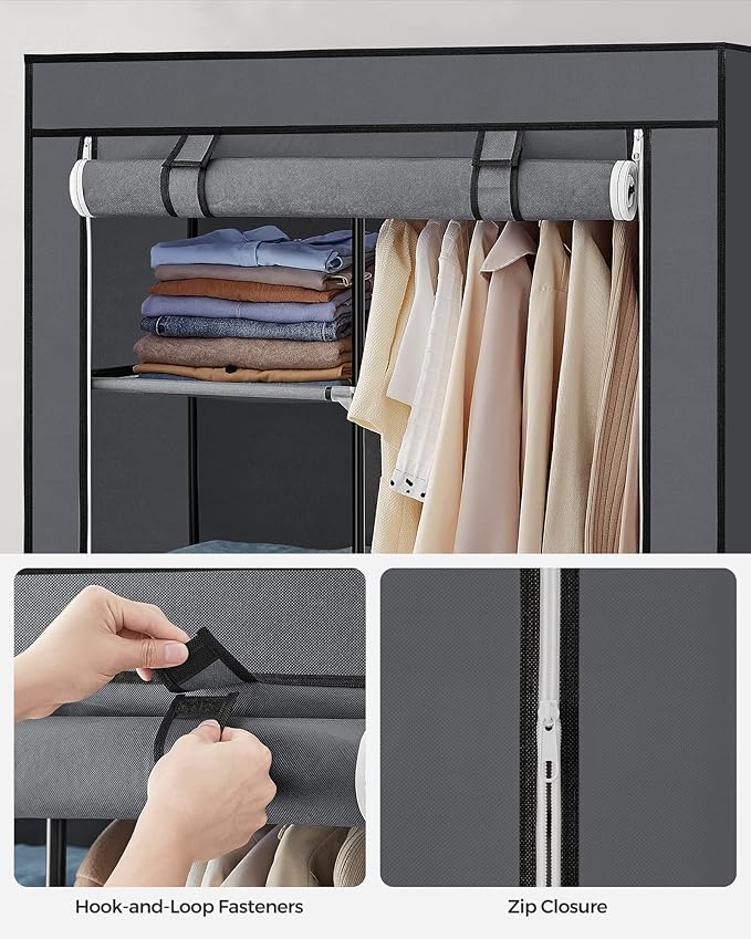 SONGMICS Portable Closet, Clothes Storage Organizer with 6 Shelves, 1 Clothes Hanging Rail, Non-Woven Fabric Closet, Metal Frame, 34.6 x 17.7 x 66.1 Inches, Grey URYG84GY
