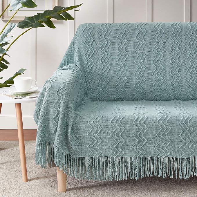 BOURINA Aqua Throw Blanket 60x80 Inches Throw Textured Solid Soft Sofa Throw Couch Knitted Decorative Blanket