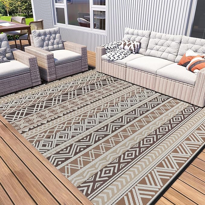 MontVoo Outdoor Rug Carpet Waterproof-Patio Rug Mat 5x8 Reversible RV Camping Rug Picnic Mat Plastic Straw Outside Rug for Balcony Porch Deck Beach-Boho Outdoor Area Rug for Patio Decor Colorful