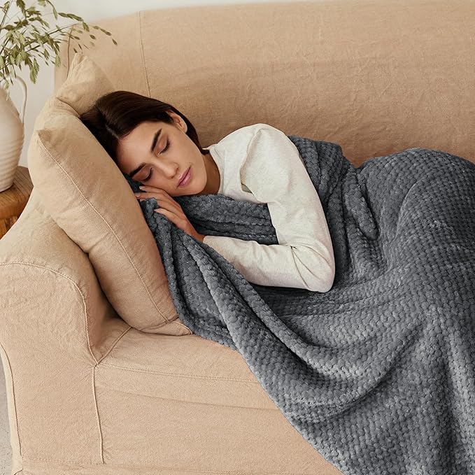 Exclusivo Mezcla Fleece Bed Blanket Queen Size, Super Soft and Warm Blankets for Couch, Sofa and Bed Waffle Textured, Cozy, Fuzzy and Lightweight (Dark Grey, 90x90 Inches)