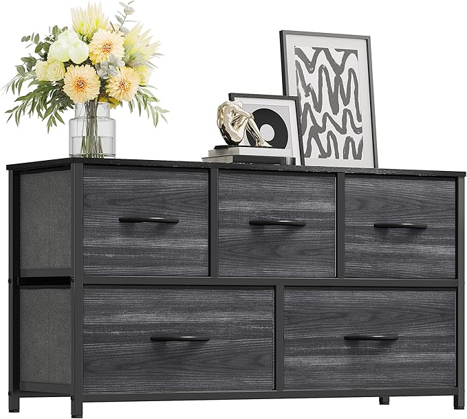 YITAHOME Dresser with 5 Drawers - Fabric Storage Tower, Organizer Unit for Bedroom, Living Room, Closets - Sturdy Steel Frame, Wooden Top