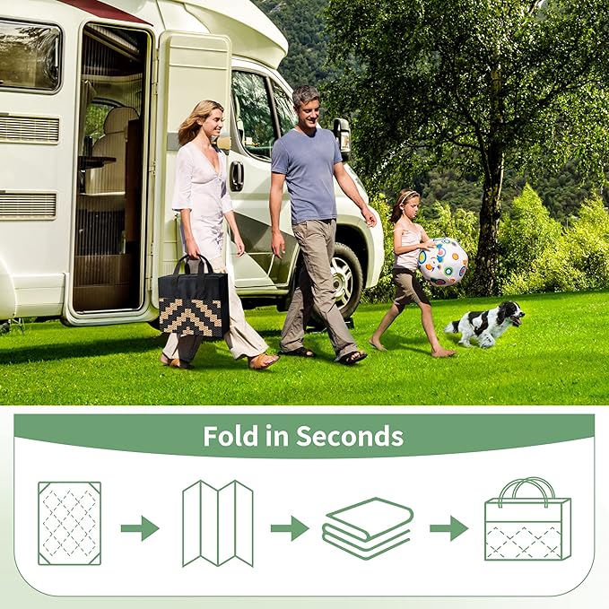 GENIMO Outdoor Rug Waterproof, 10' x 10' Reversible Plastic Straw Rugs, Lightweight Large RV Camping Mat for Patio, Deck, Camper, Balcony, Backyard, Picnic, Black & Brown