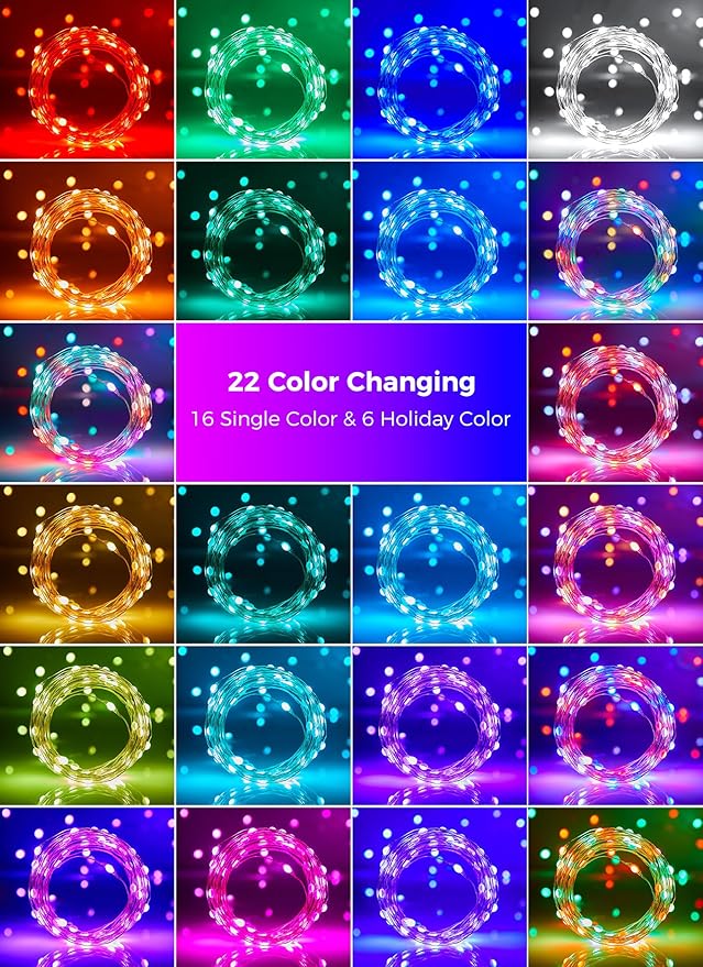 Brightown Plug in Fairy Lights Color Changing - 22 Colors 33FT 100 LED Fairy Lights with Remote,Halloween String Lights Indoor with 12 Lighting Modes, Multicolor Christmas Light for Bedroom Classroom