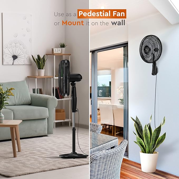 Comfort Zone Smart WiFi Oscillating Stand Fan, 18 inch, 3 Speed, Wall-Mountable, Voice Control, Full-Function Timer, Adjustable Stand up to 53 inches, Tri-Curve Technology to Reduce Noise, CZST180SBK