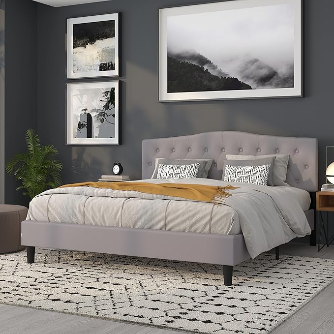 Flash Furniture Cambridge Tufted Upholstered King Size Headboard in Light Gray Fabric