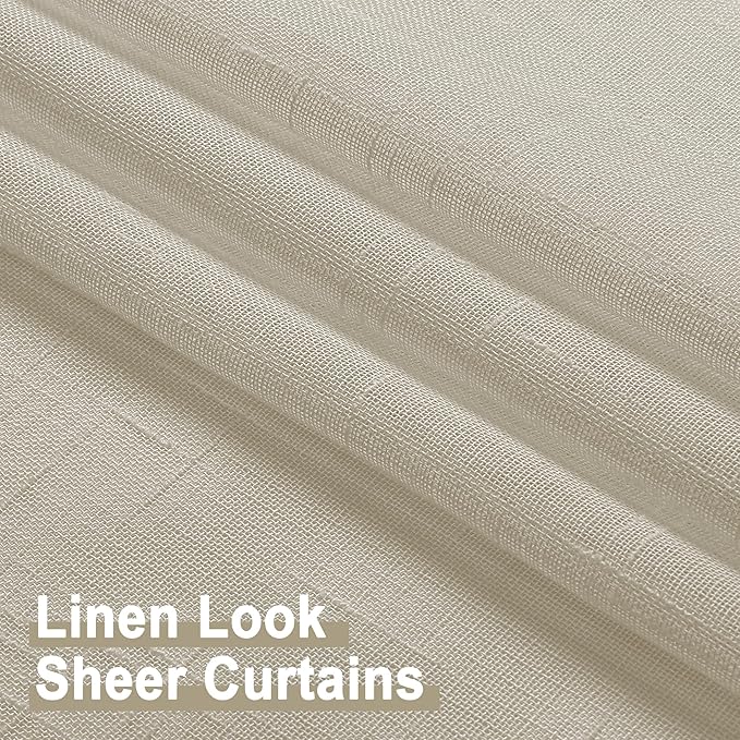 Aiyufeng Natural Sheer Curtains 72 inches Long 2 Panels, Fresh Textured Semi Sheer Natural Linen Breathable Elegant Door Curtains & Drapes for Farmhouse/Living Room/Kitchen, 40Wx72L inch