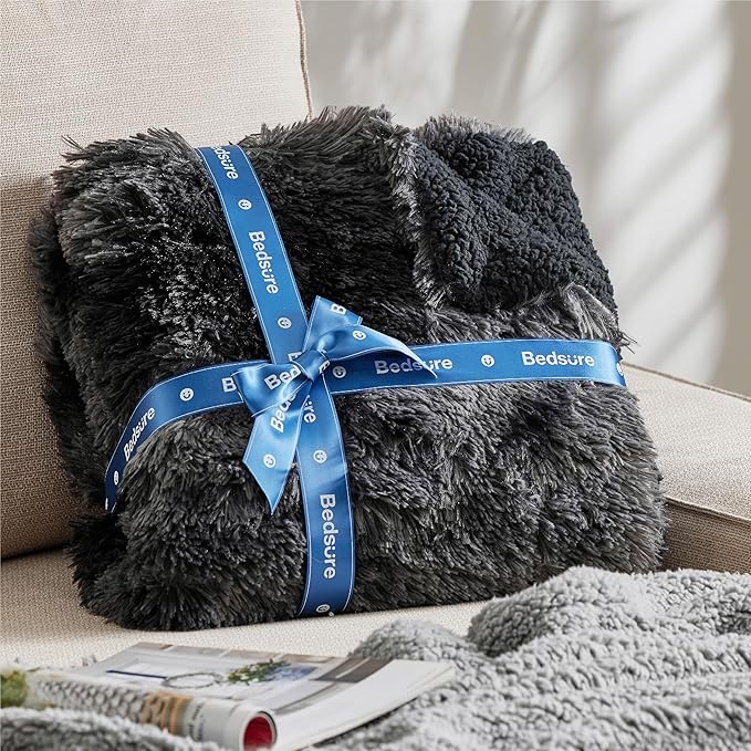 Bedsure GentleSoft Fuzzy Sherpa Faux Fur Twin Blanket Tie Dye Black Cozy Gifts for Boys Girls, Soft Fleece Plush Warm Thick Blanket Twin Size for Bed, Black Room Decor Dorm Essentials Gifts, 60x80