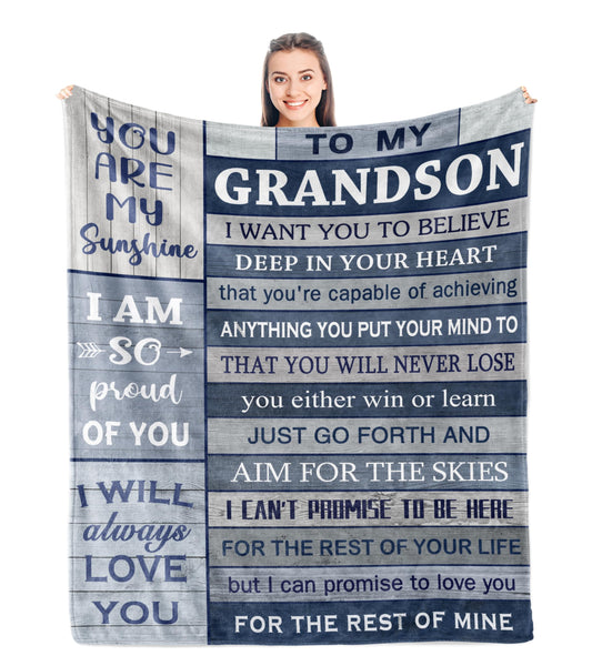 Grandson Gifts from Grandma/Grandpa, Birthday Gifts for Grandson, Grandson Graduation Gifts, Grandson Blanket, Fleece Blanket Soft 50" x 60"