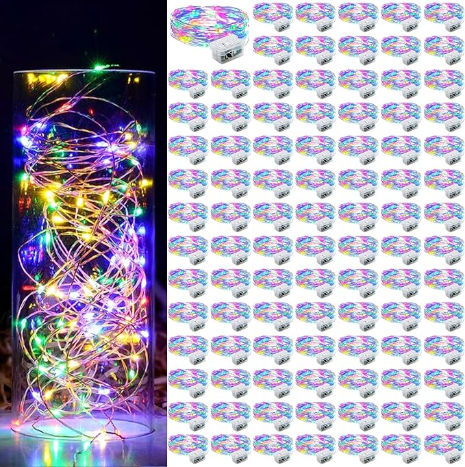 Aogist 100 Pack Fairy Lights 3 Modes 7ft 20 LED Waterproof,Battery Operated Silver Wire Firefly Starry Moon Mini String Lights for Mason Jars Christmas DIY Crafts Wedding Party Bedroom,Multicolor