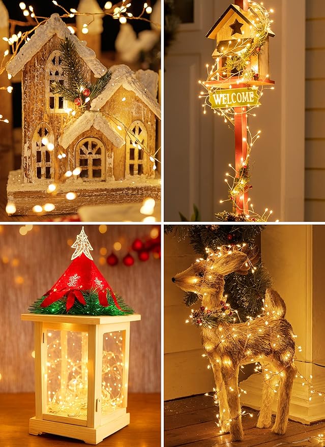 Brightown Fairy Lights Battery Operated, 10Ft 120 LED Firecracker String Lights, Waterproof Silver Wire Starry Firefly Light for DIY Wreath Wedding Indoor Outdoor Christmas Garden Decorations
