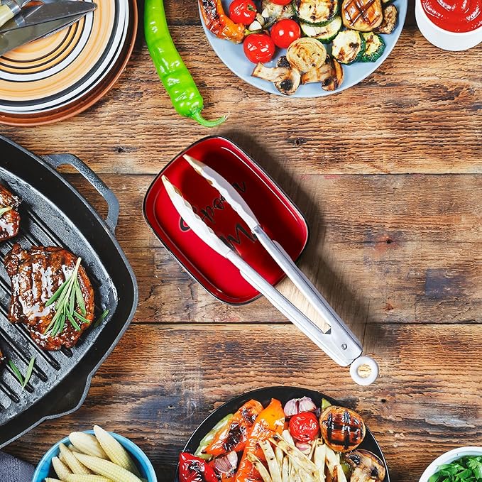 Ceramic Spoon Rest for Stove Top, DAYYET Large Spoon Holder, Spoon Rest for Kitchen Counter, Heat-Resistant Cooking Utensil Rest, Red Kitchen Decor and Accessories
