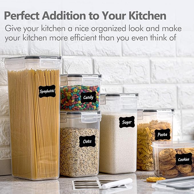 CHEFSTORY Airtight Food Storage Containers with Lids, 8 PCS Plastic Storage Canisters for Kitchen & Pantry Organization,Dry Food Canisters for Flour, Sugar and Cereal