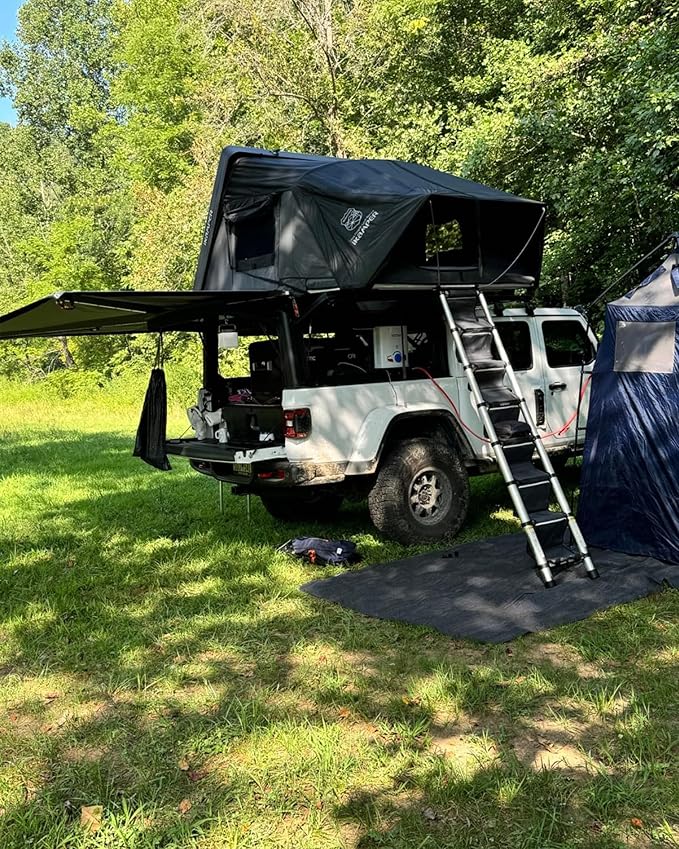 FoundGo Awning Carpet HDPE Camping Outdoor Rug with Eyelets,Nails,Broom,for RV,Patio,Backyard,Picnic,Beach,Trailer 9'*18' (2.74 * 5.49m) -Black