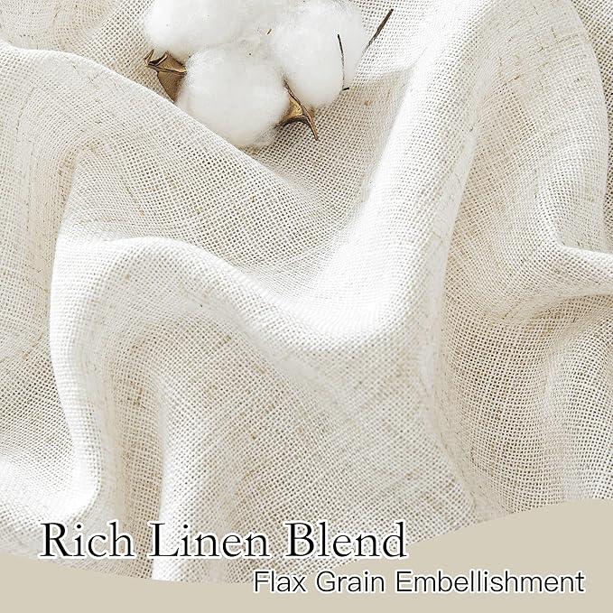 RYB HOME Linen Sheer Curtains 63 inch Length 2 Panels, Privacy Semi Sheer Curtains Light Glare Filtering Country Rustic Drapes for Farmhouse Bedroom, Living Room Decor, 52" W x 63" L, Linen