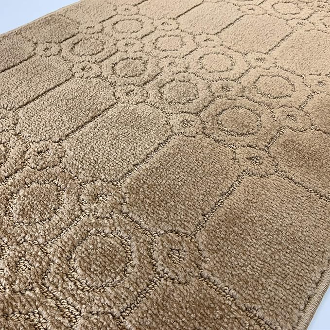 Custom Size Modern Abstract Floor Carpet Runner Rug for Hallways, Slip Resistant Latex Rubber Backed, 31 inch Wide X Customized Length, Art Gold Tan, 31 inch X 14 feet