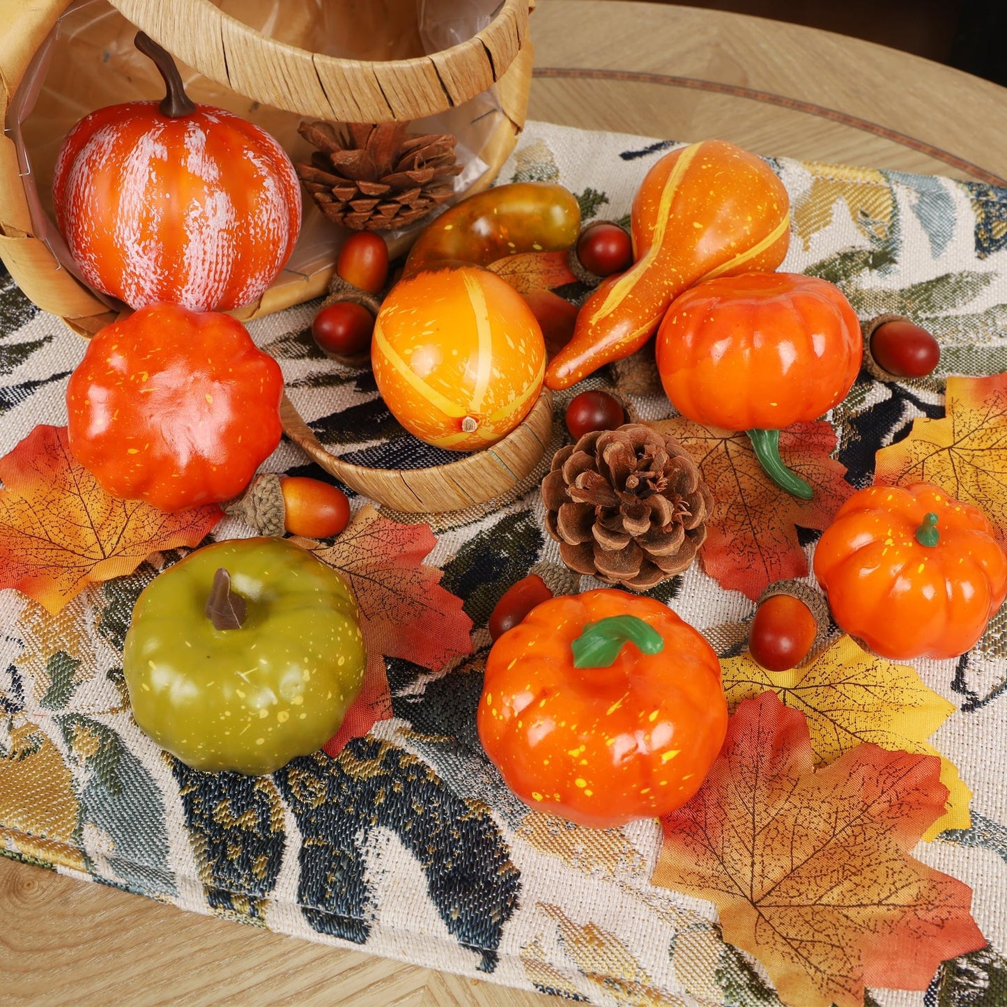 winemana Fall Decorations for Home-6pcs Mini Pumpkins & 2pcs Gourds, 30pcs Leaves & 10pcs Acorns, 2pcs Pinecones Centerpiece Set-Harvest Decor for Table Mantel (Largest: 4.5" x 2.1"")"