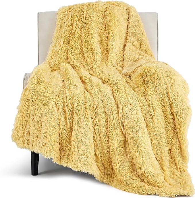Bedsure GentleSoft Fluffy Yellow Throw Blanket, Room Decor Yellow Gifts for Women Men, Soft Cozy Fuzzy Plush Thick Warm Sherpa Fleece Faux Fur Throw Blanket for Couch Bed, Gifts for Mom Dad, 50x60