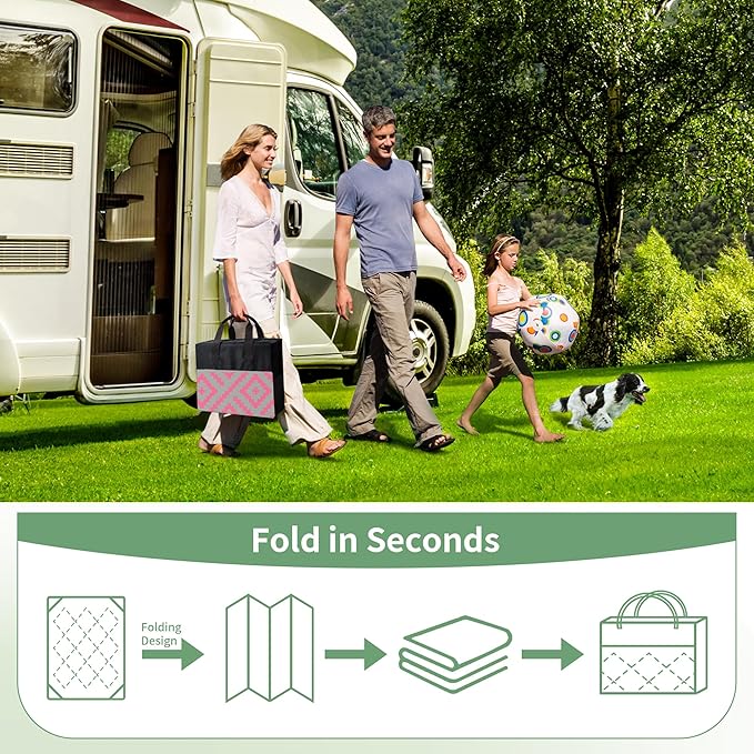 GENIMO Outdoor Rug for Patio Clearance, 6'x9' Reversible Plastic Straw Rugs, Lightweight Waterproof RV Camping Mat for Camper, Balcony, Deck, Backyard, Picnic, Pink & Grey
