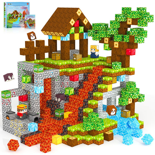 Magnetic Blocks, Magnetic Tiles Building Blocks, Magnet Cubes Toddler Kids Toys, Sensory STEM Toys for 3-5 4-6 5-7 6-8 Year Old Boys Girls Easter Birthday Gifts Travel Outdoor Kids Games (0.8IN/2CM)