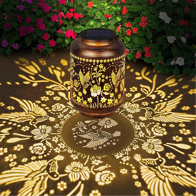Solar Lanterns Outdoor Waterproof - Hummingbird Solar Lights for Garden, Hanging Metal Lantern Decor for Patio, Yard - Christmas Mothers Day Gifts for Women, Mom, Grandma (Hummingbird, 1)