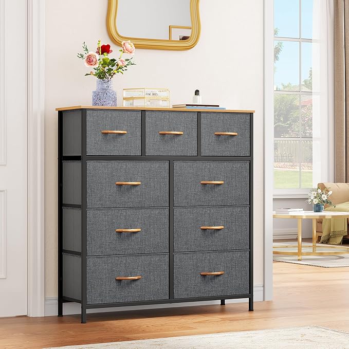 YITAHOME Dresser with 9 Drawers, Fabric Dresser for Bedroom, Living Room, Hallway, Closets (Dark Grey)