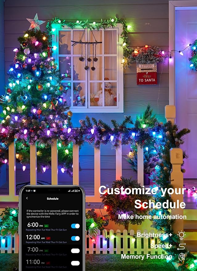 Brightown Smart C9 Christmas Lights Outdoor, 100 LED Christmas Color Changing Fairy Lights App Control, Music Sync, RGB, Shatterproof Connectable C9 String Lights for Tree House Indoor Xmas Decor