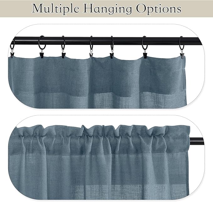 RYB HOME Extra Long Linen Curtains Semi Sheer Drapes Natural Linen Textured Blend Boho Window Decor for Living Room Bedroom Front Door High Ceiling Window, Stone Blue, W 52 x L 84, 1 Pair