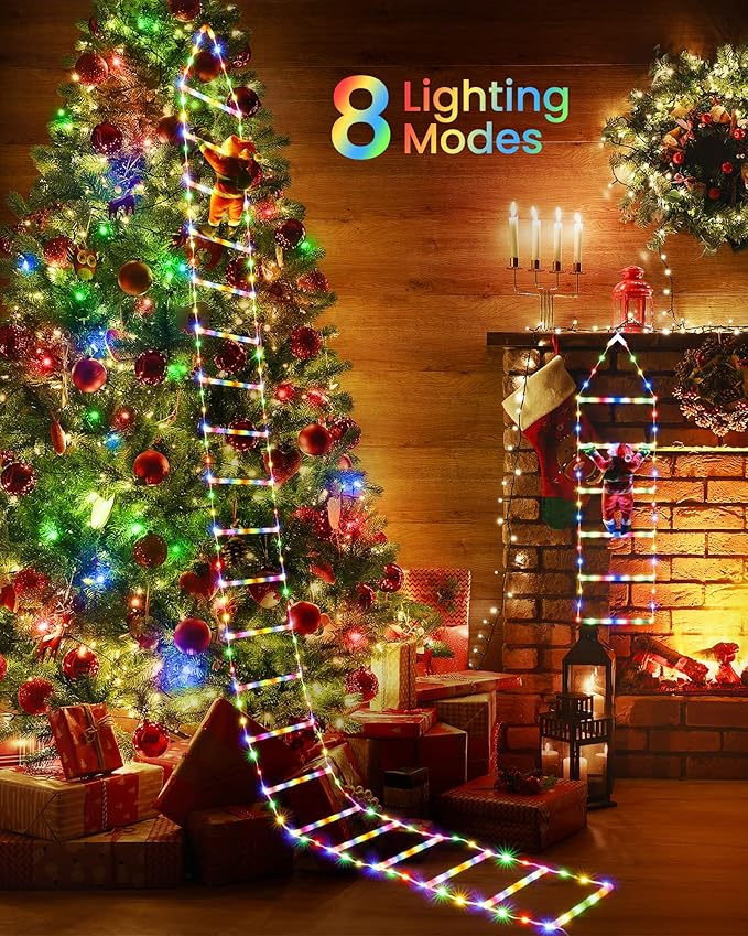 Toodour LED Christmas Lights - 10ft Christmas Decorative Ladder Lights with Santa Claus, Xmas Decorations Light for Indoor Outdoor, Window, Garden, Home, Wall, Xmas Tree Decor - Multicolor