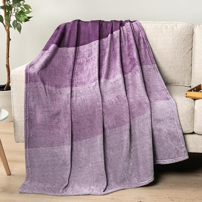PAVILIA Flannel Fleece Ombre Throw Blanket for Couch | Super Soft Cozy Microfiber Sofa Blanket | Gradient Decorative Accent Throw, Twin Size Blanket | All Season, 60x80 Inches Purple Lavender
