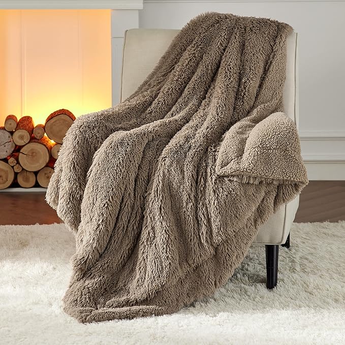 Bedsure GentleSoft Fuzzy Sherpa Faux Fur Twin Blanket, Brown Cozy Gifts for Women Men, Soft Fleece Plush Warm Minky Thick Blanket Twin Size for Bed, Couch, Brown Room Decor Dorm Essentials, 60x80
