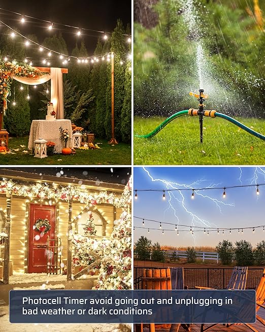 DEWENWILS Outdoor Power Strip Timer with Photocell, Weatherproof Countdown Light Control, 6 Outlets 10ft Cord Dusk to Dawn Outdoor Timer for Lights, Yard, 1875W/15A UL Listed